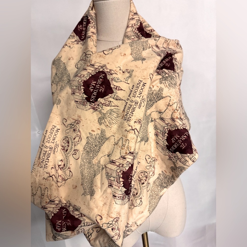 Handmade Harry Potter- Breasfeeding cover shawl- Cream and Burgundy Printed Map